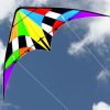 brightly colored 1.8 meter Firestorm dual control kite from Leading Edge kites flying across the sky