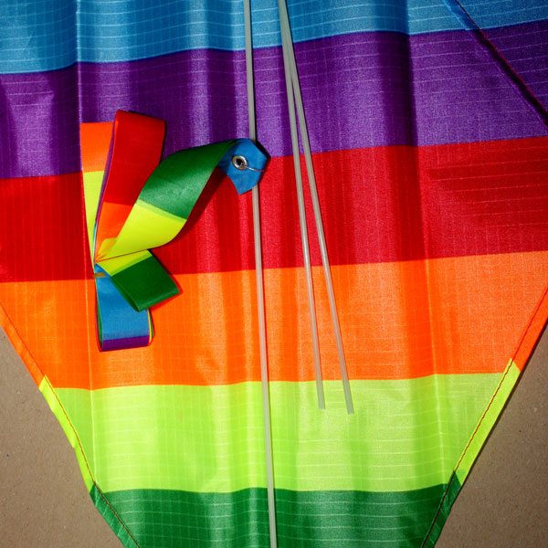 detail of rods and tail on Rainbow Diamond kite for kids