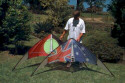 Bob Dawson holding 2 Elite stunt kites