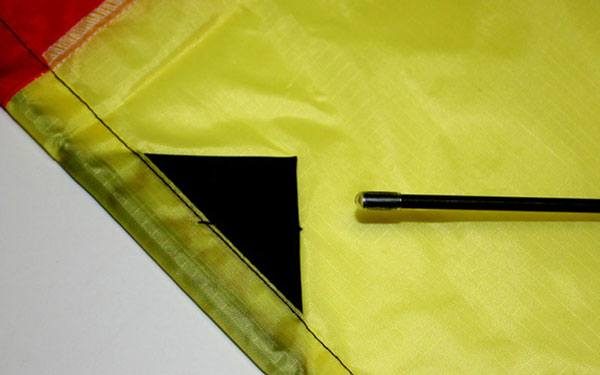 close up of the pockets on a Junior Delta Australian made single string kite