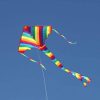 Rainbow delta single string kite flying in the distance