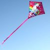 Unicorn diamond kite for children flying in the distance to show long tails