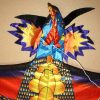 Detail of 3 dimensional Head of Fire Dragon single string kids kite