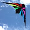 black and rainbow graphics on a Fluid dual control stunt kite in flight from Leading Edge Kites in Australia