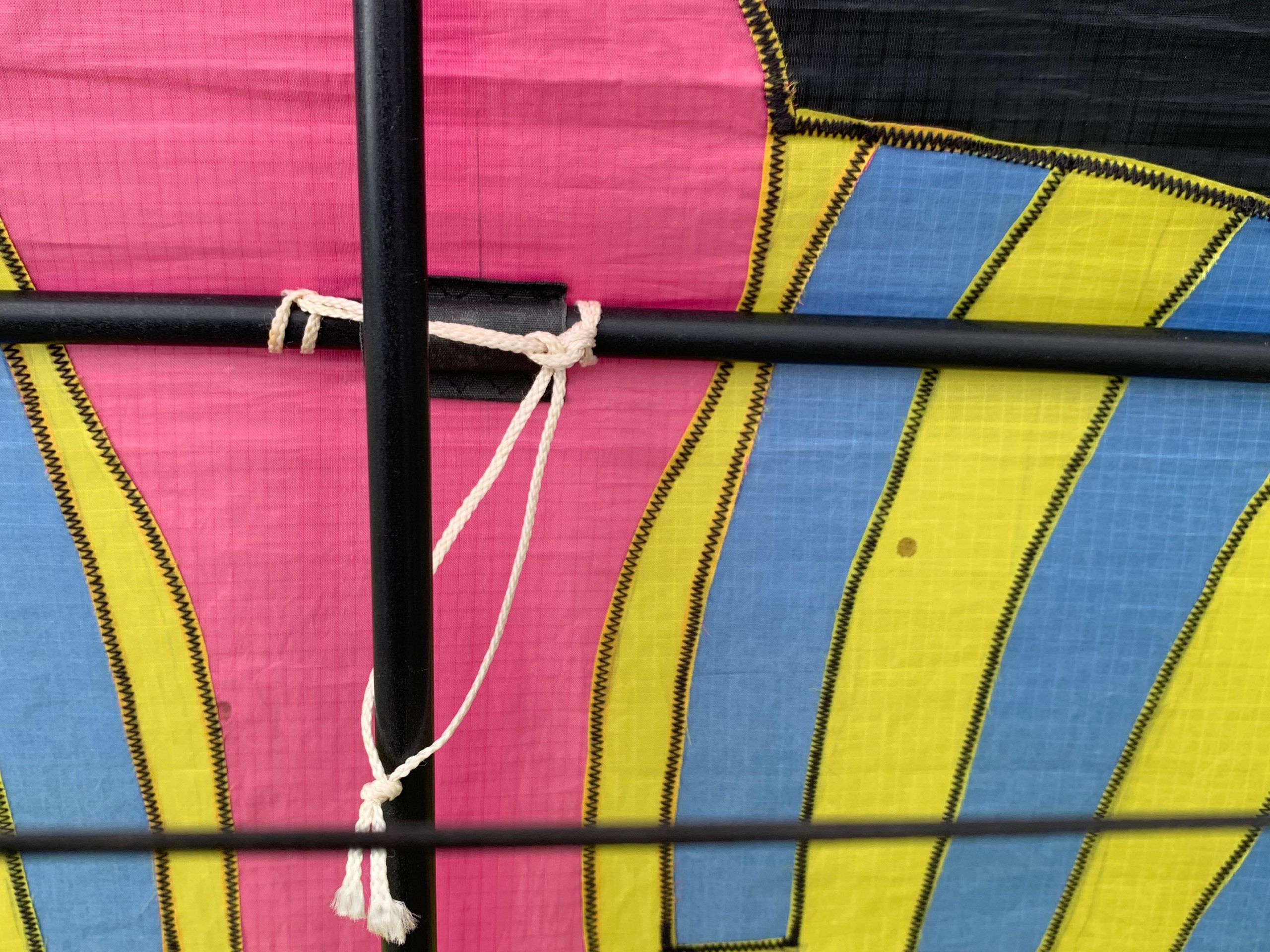 close up of stitching on a rokkaku kite