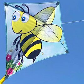 yellow and black bumble bee design on blue kite