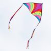 Brightly coloured delta kite in a cloudy sky