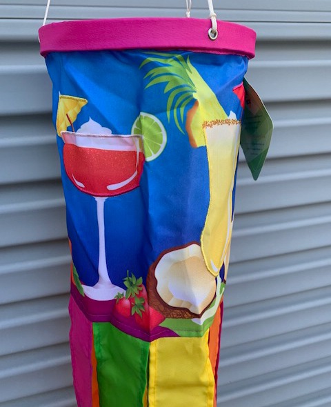 close up of printing on a cocktails windsock