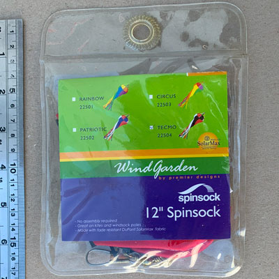 front view of packaging on 30cm spinsock