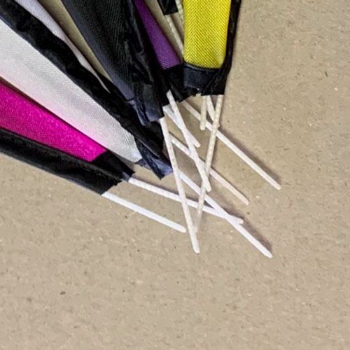 close up of fiberglass rods in vanes for a spinning ball