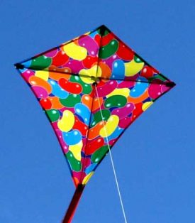 Diamond shaped kite with Jellybeans print. Single String Kites for 4 Years and Up Kids