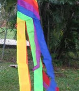 rainbow windsock blowing in the breeze